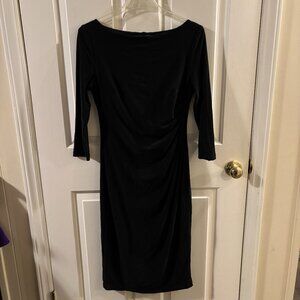 Lauren Ralph Lauren Black Knee-Length Cocktail Dress w/ 3/4 Sleeves Side Ruching